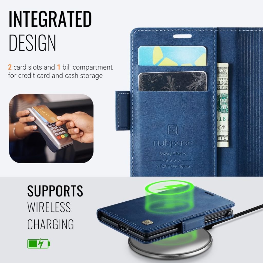 AUTSPACE Samsung Galaxy Z Fold8 Lompakkokotelo PU-nahka RFID-suojattu - Sininen