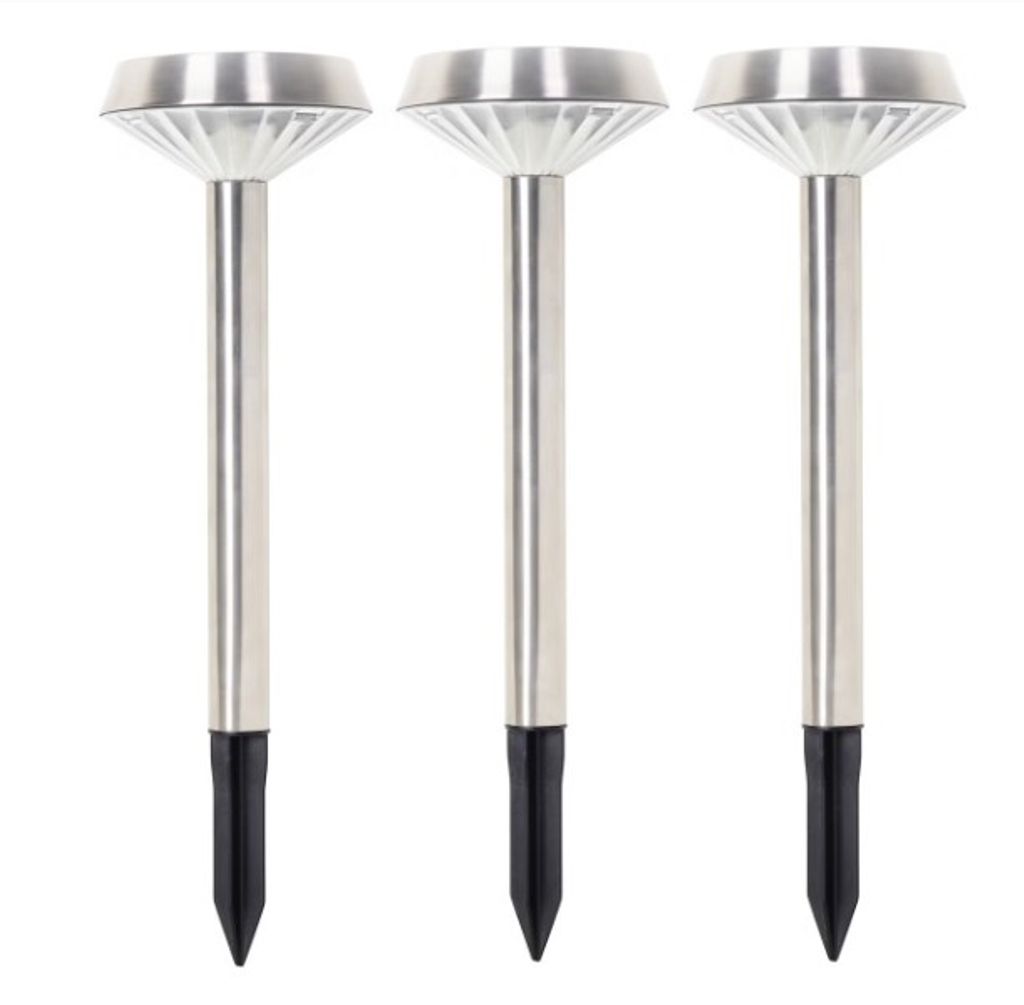 Aurinkokennovalaisimet maapiikillä 30 cm puutarhaan, 3 kpl – teräksen värinen