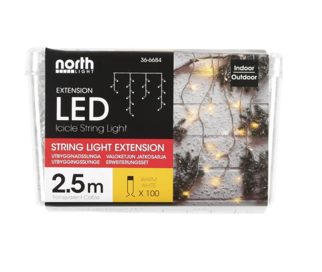Verlenging LED IJspegelverlichting Warmwit 100 LED 2,5m