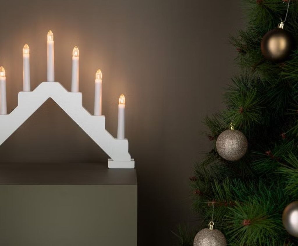 Northlight Anna Houten Adventskandelaar Wit 7 Lichtjes 38x31cm