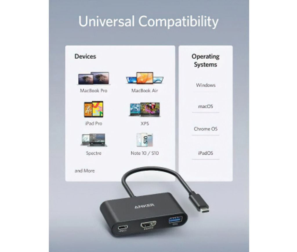 Anker PowerExpand USB-C til USB-C / HDMI / USB-A videoadapter - sort