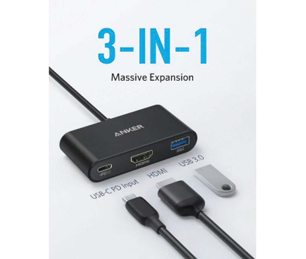 Anker PowerExpand USB-C til USB-C / HDMI / USB-A videoadapter - sort