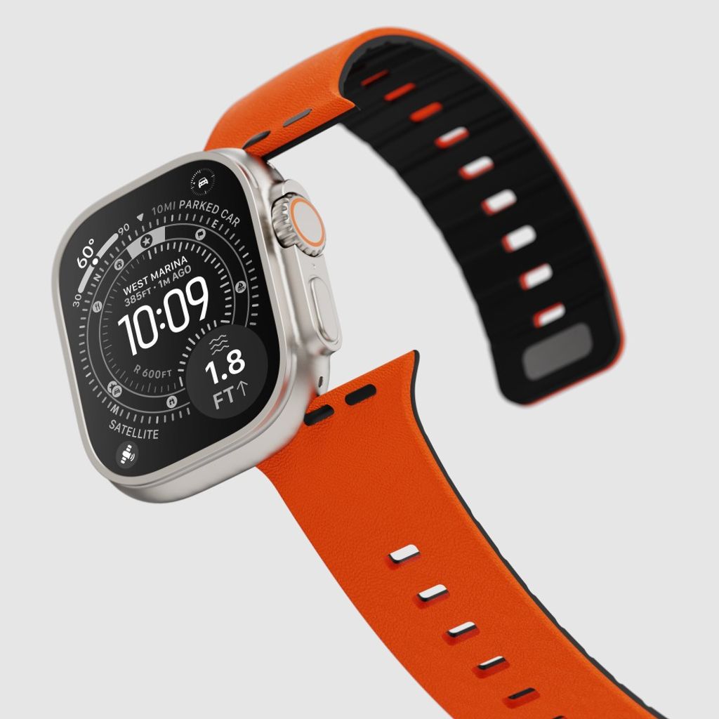 Apple Watch 42/41/40/38mm Klockarmband i texturerat silikon - Orange/Svart