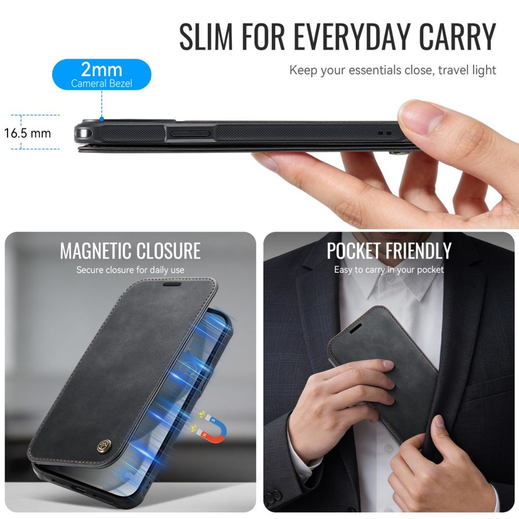 CASEME 053 iPhone 15 Plus/14 Plus Lommeboketui MagSafe RFID Blokkerende - Svart