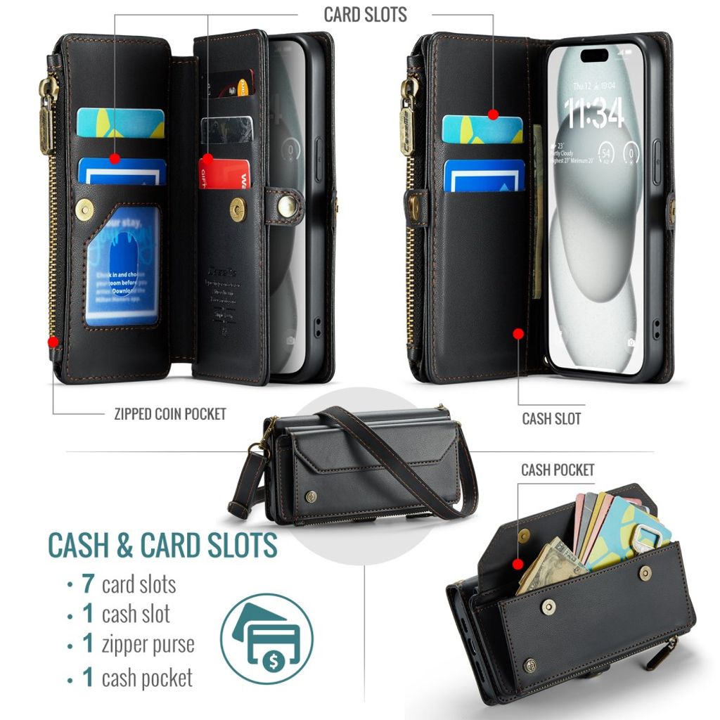 CASEME iPhone 15 Wallet Cover - Black