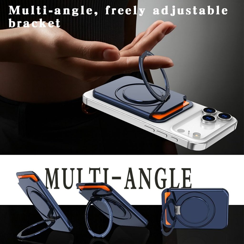 Magnetisk kortholder for mobiltelefon med ringstativ - blå