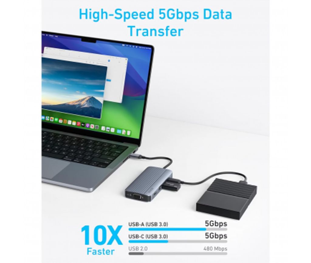 Anker USB-C-keskitin 8-in-1 3x USB-A 3.0 / 2x USB-C / 2x HDMI / 1x VGA - Harmaa