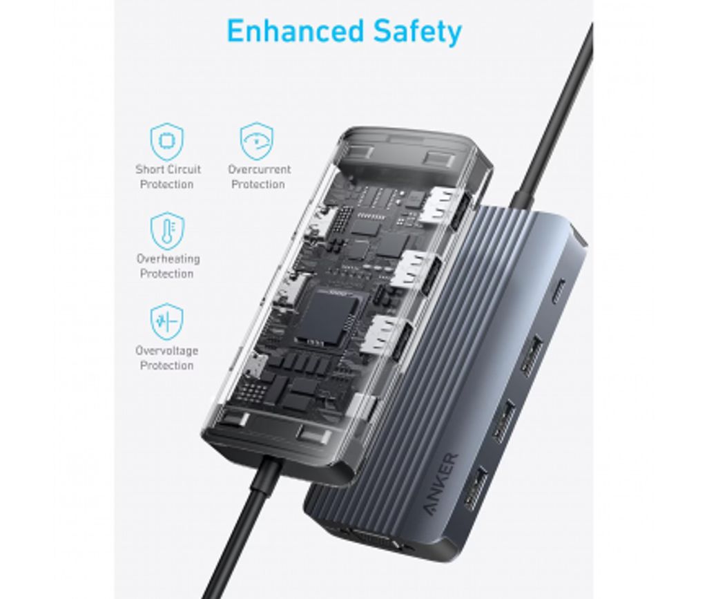 Anker USB-C-keskitin 8-in-1 3x USB-A 3.0 / 2x USB-C / 2x HDMI / 1x VGA - Harmaa