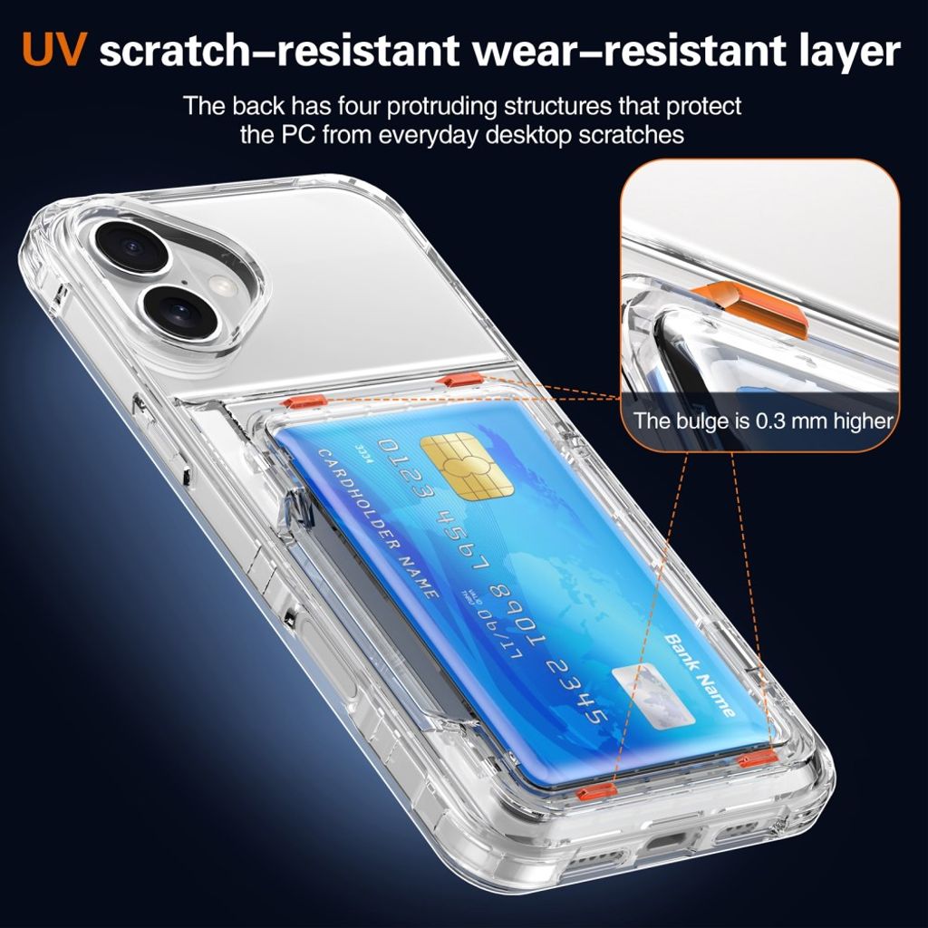 iPhone 17 Skal med stativ och kortfack – Transparent svart