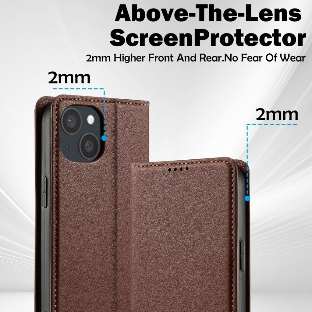 LC.IMEEKE iPhone 15 Wallet Cover Stand PU Leather - Brown