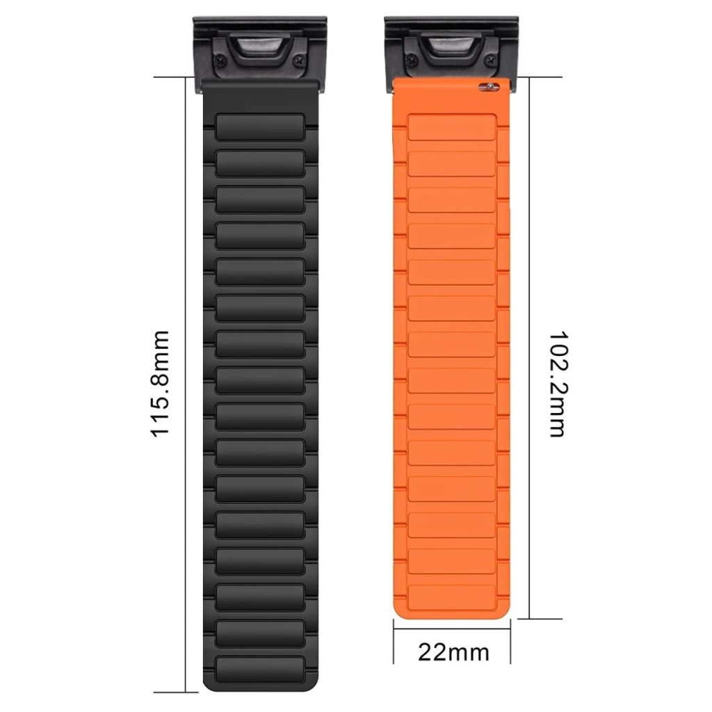 Garmin Fenix 8/Fenix 8 Pro/Fenix E osv. Klokkereim Silikon – Svart/Oransje