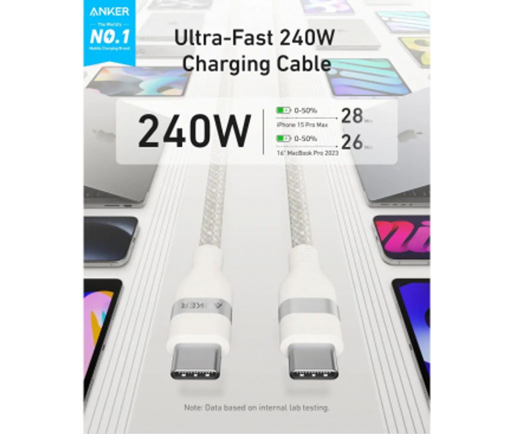 Anker USB-C till USB-C-kabel 240W, 0.9m – Vit