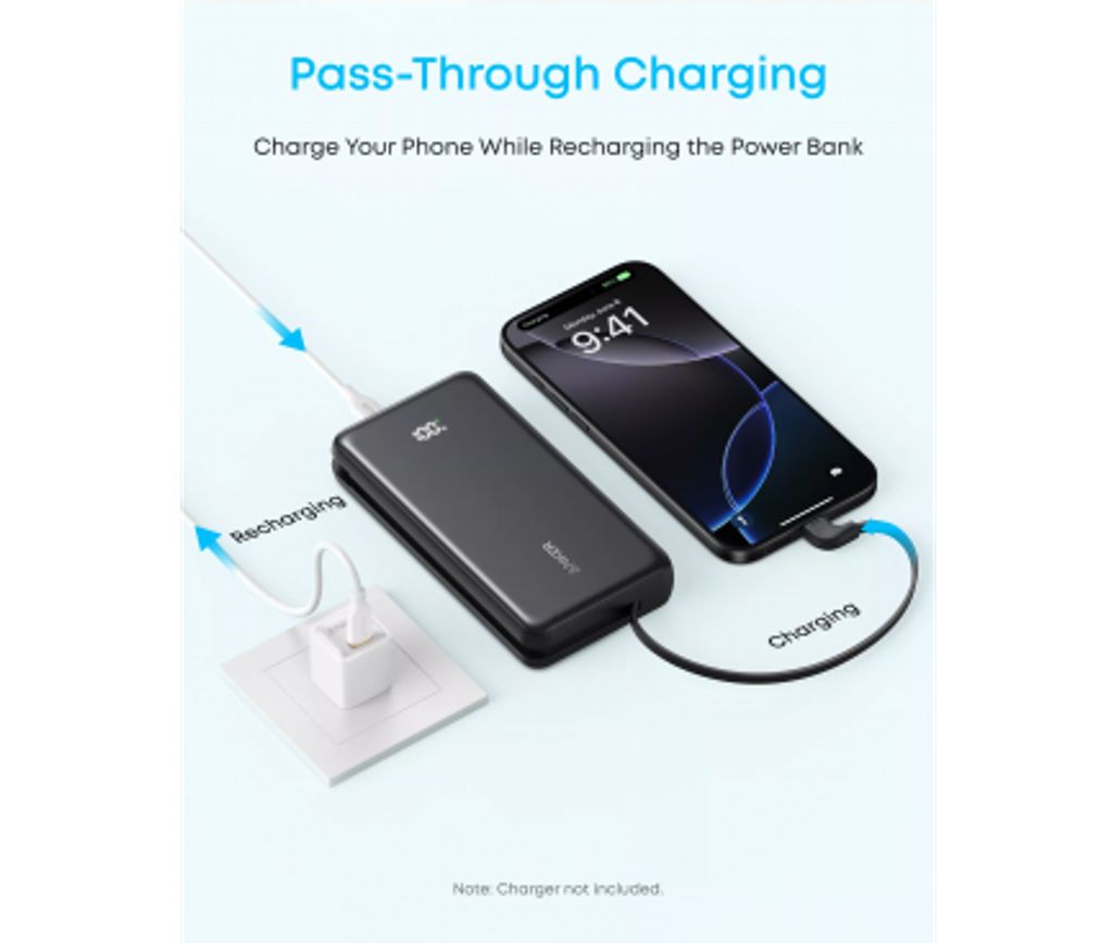 Anker Zolo Powerbank 20000mAh 22.5W QC+PD med USB-C-kabel – Vit