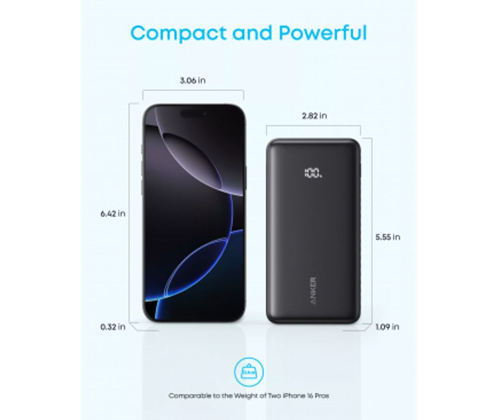 Anker Zolo Powerbank 20000mAh 22.5W QC+PD med USB-C-kabel – Vit
