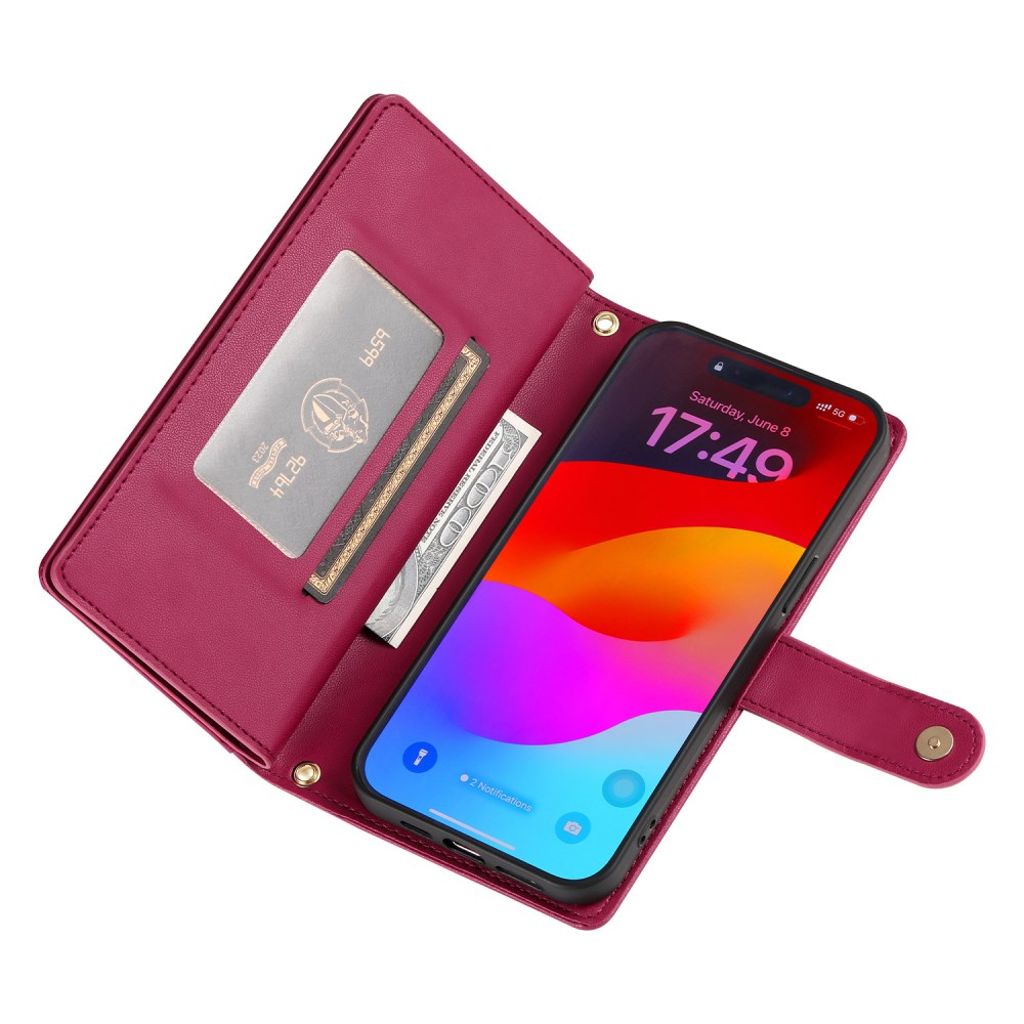 iPhone 17 Pro Max Plånboksfodral med Bärrem - Röd