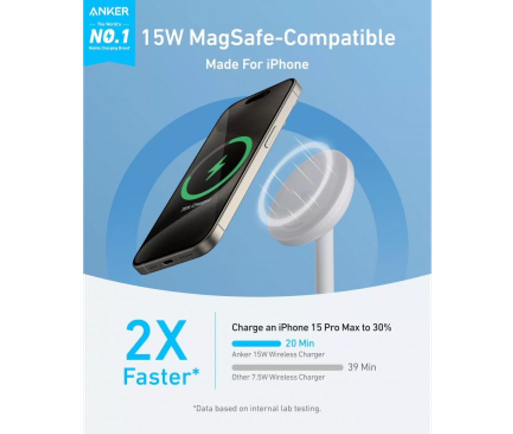 Anker MagGo trådlös laddare, 15W – Vit