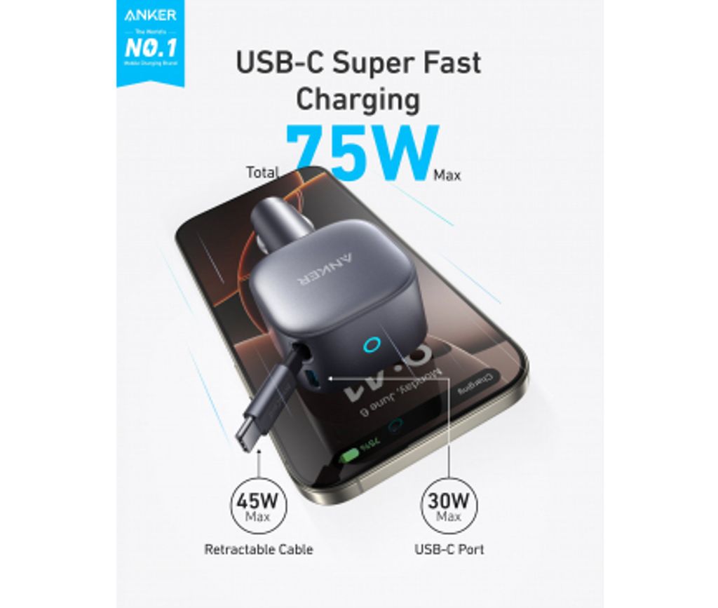 Anker Nano billader 75W USB-C med USB-C-kabel – grå
