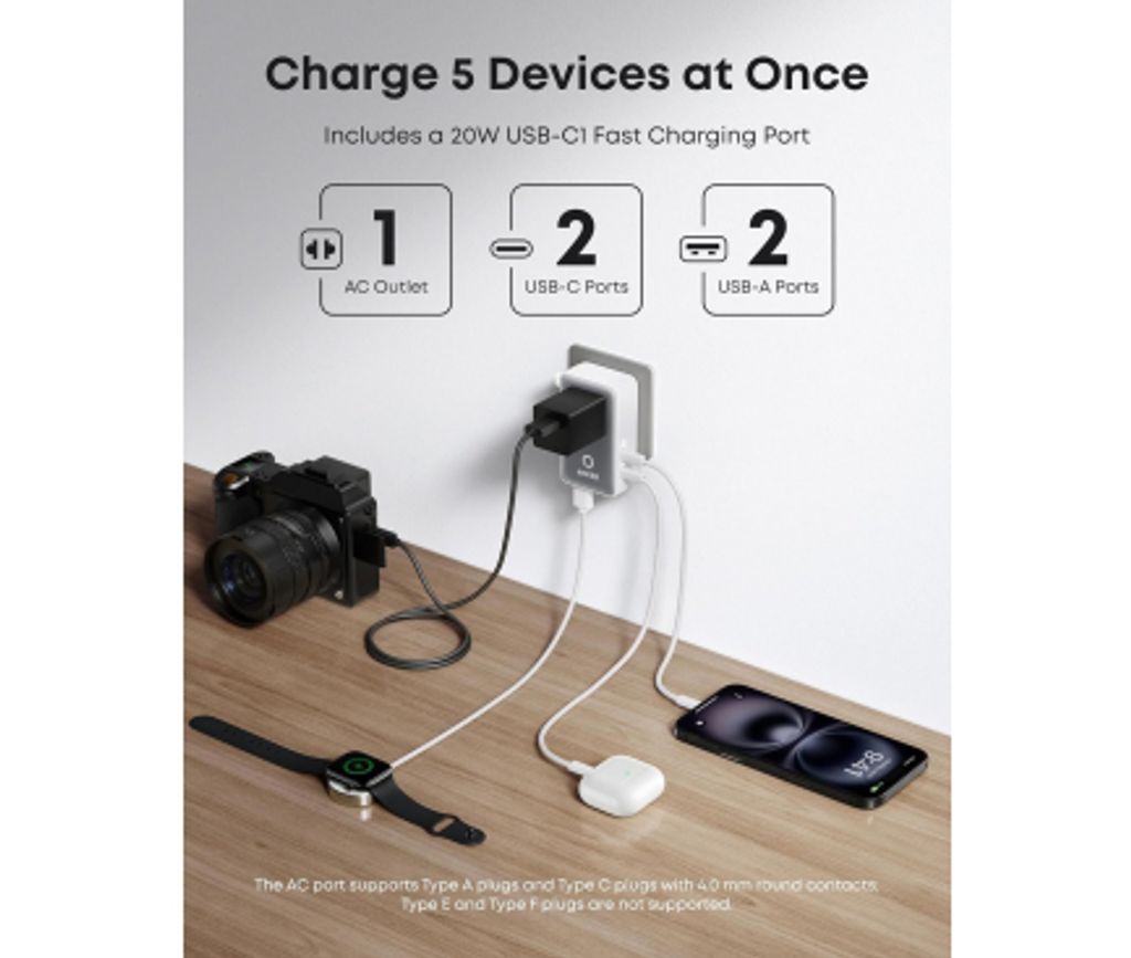 Anker Nano Travel universell reiseadapter 20W, 3A, 2x USB-A og 2x USB-C - hvit