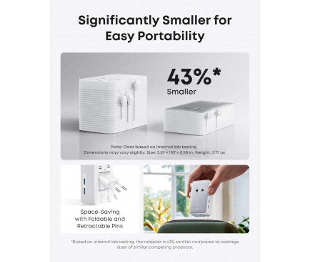 Anker Nano Travel universell reiseadapter 20W, 3A, 2x USB-A og 2x USB-C - hvit