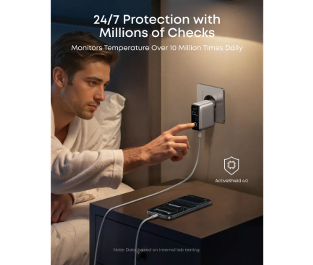 Anker Smart Display Vægoplader 100W, 1x USB-A / 2x USB-C – Sølv