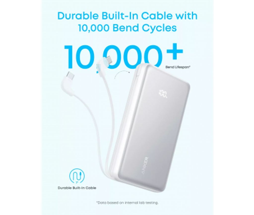 Anker Zolo powerbank 20000mAh, 22.5W QC+PD med USB-C kabel – svart