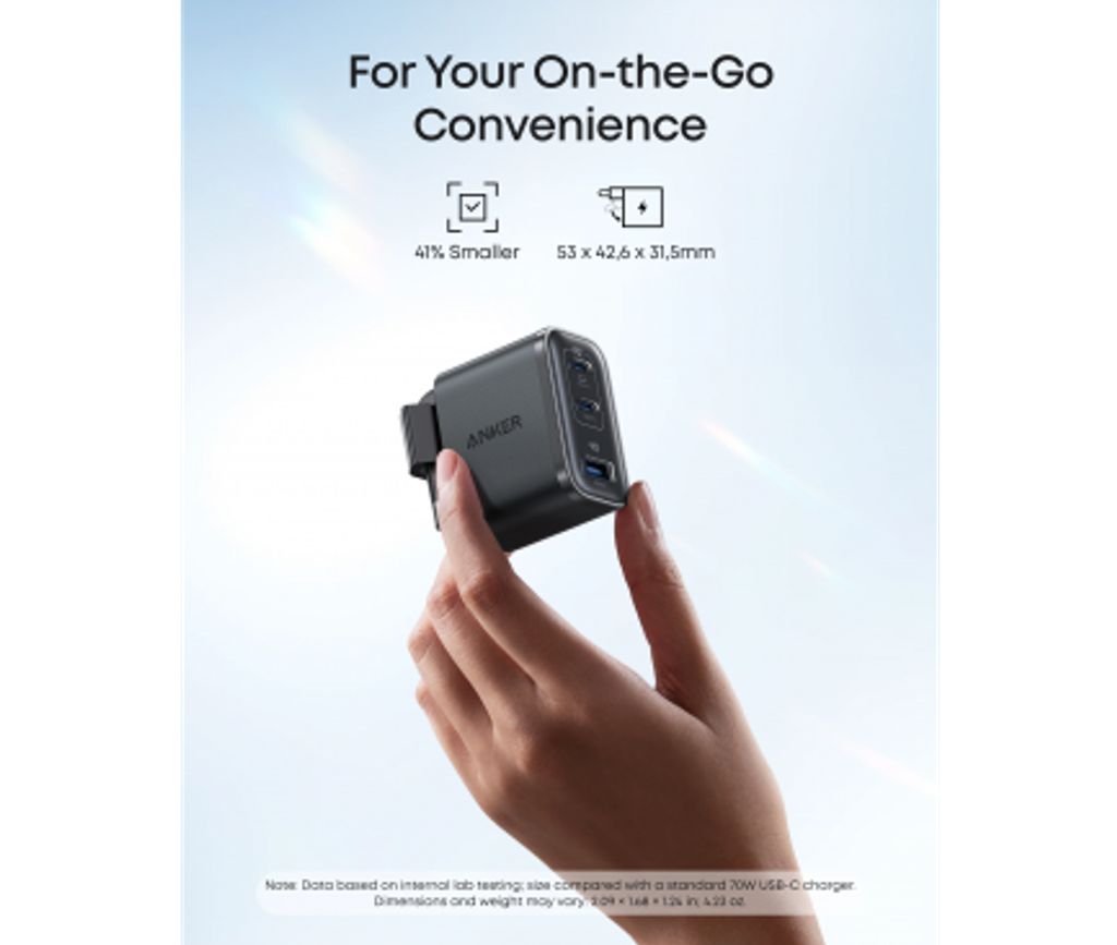 Anker Nano väggladdare 70W, 3.5A, 1x USB-A / 2x USB-C – grå