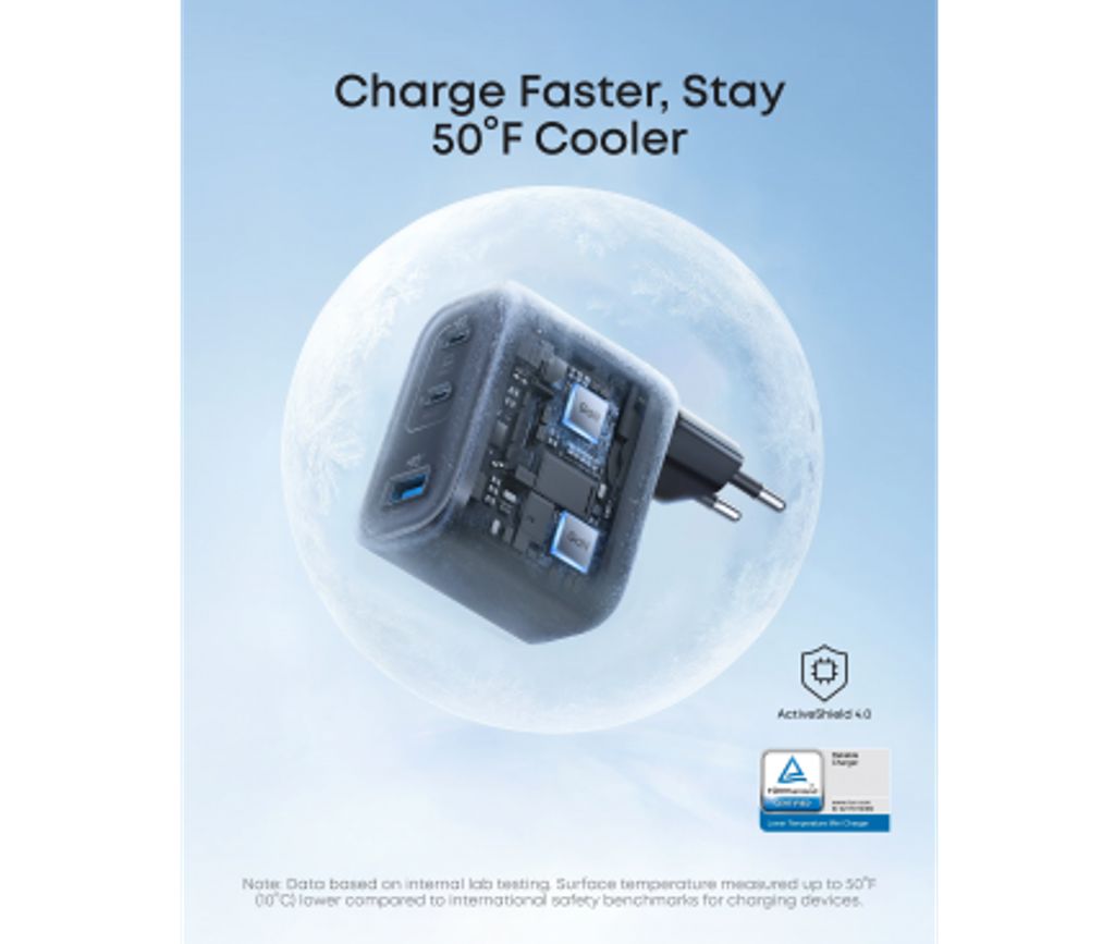 Anker Nano väggladdare 70W, 3.5A, 1x USB-A / 2x USB-C – grå