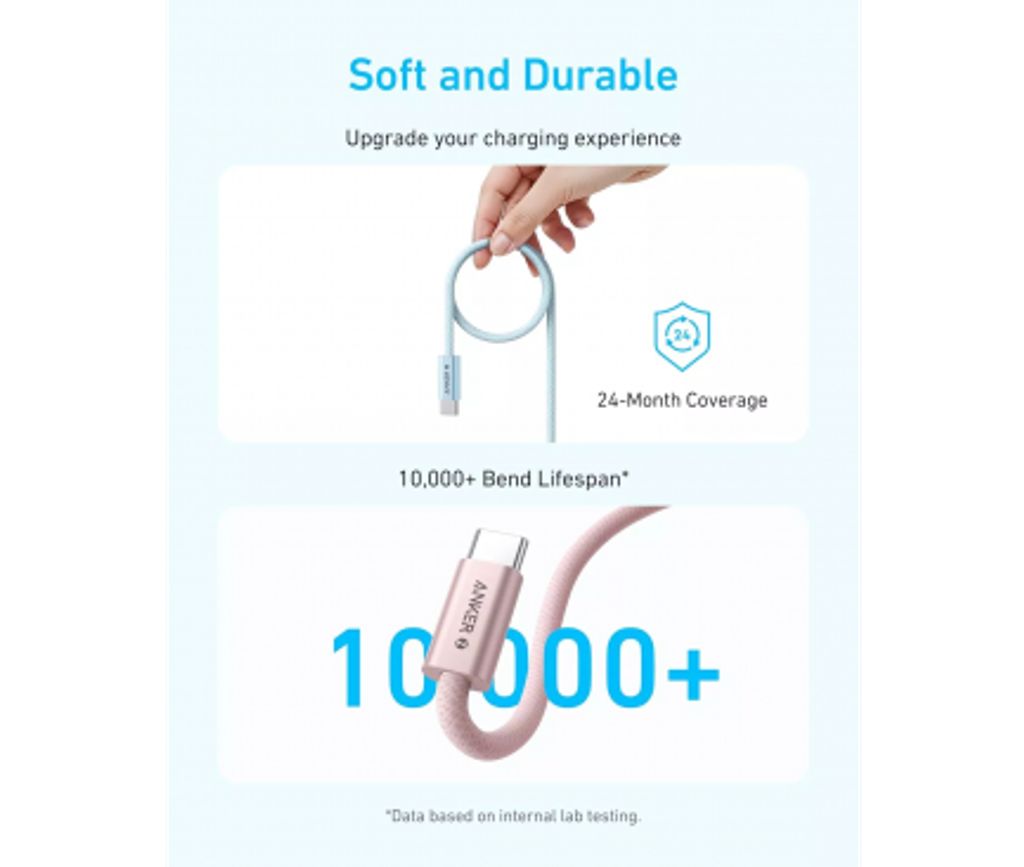 Anker Zolo USB-C til USB-C opladningskabel 240W, 1,8m - Hvid