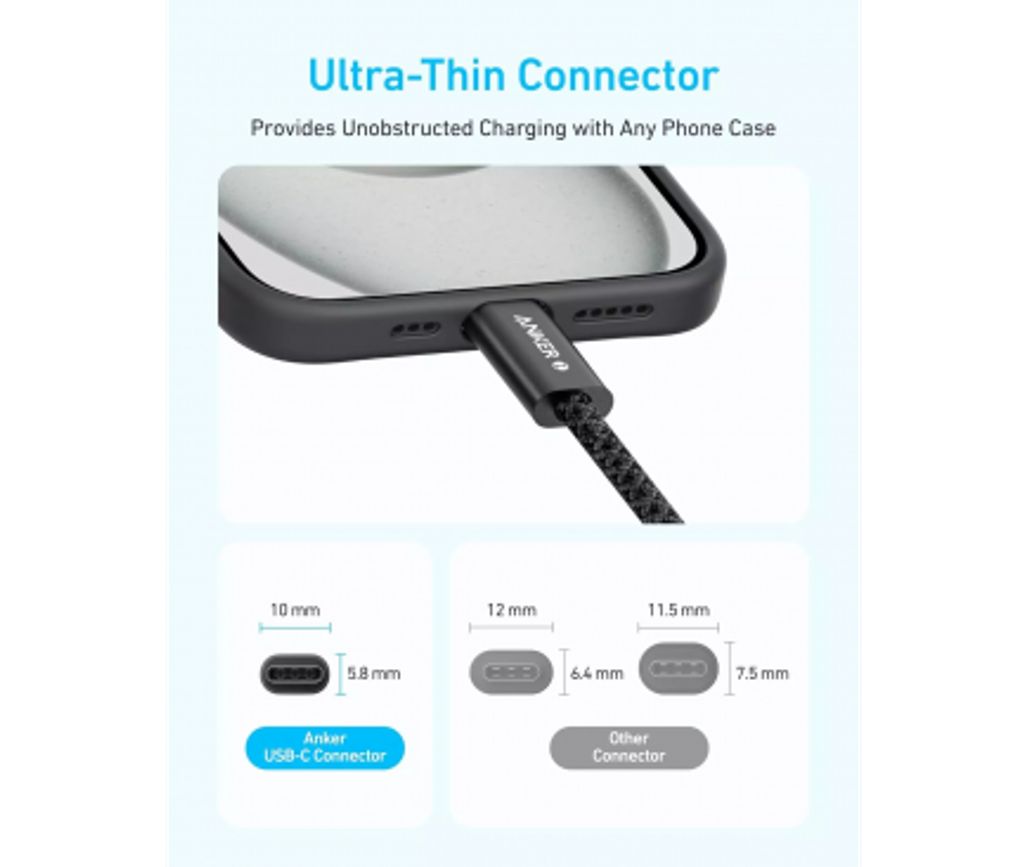 Anker Zolo USB-C til USB-C opladningskabel 240W, 1,8m - Hvid
