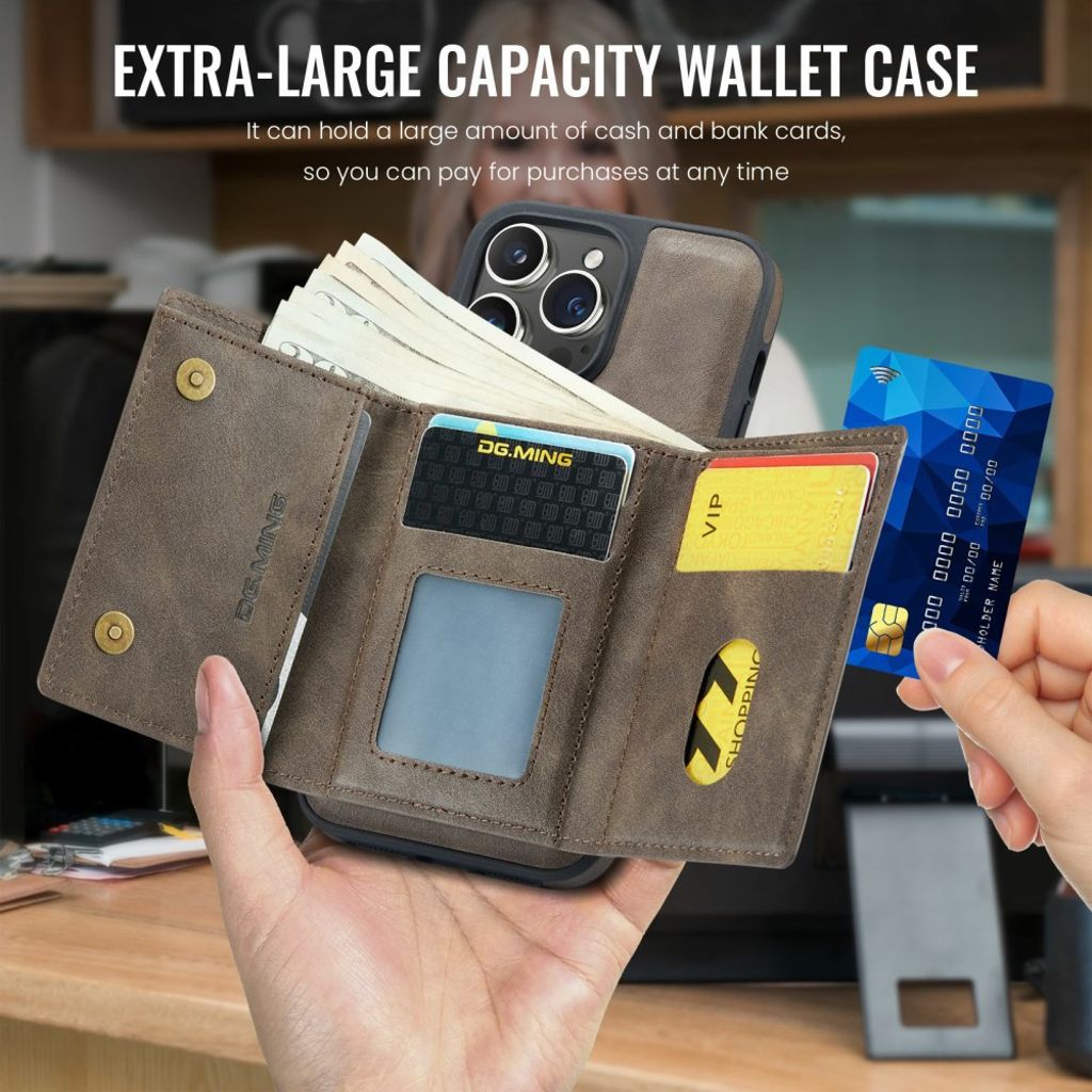 DG.MING iPhone 13 Pro Max Lompakkokuori M6 Series - Coffee