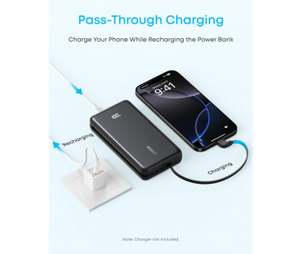 Anker Zolo varavirtalähde 10000mAh, 22.5W QC+PD USB-C-kaapelilla - Musta