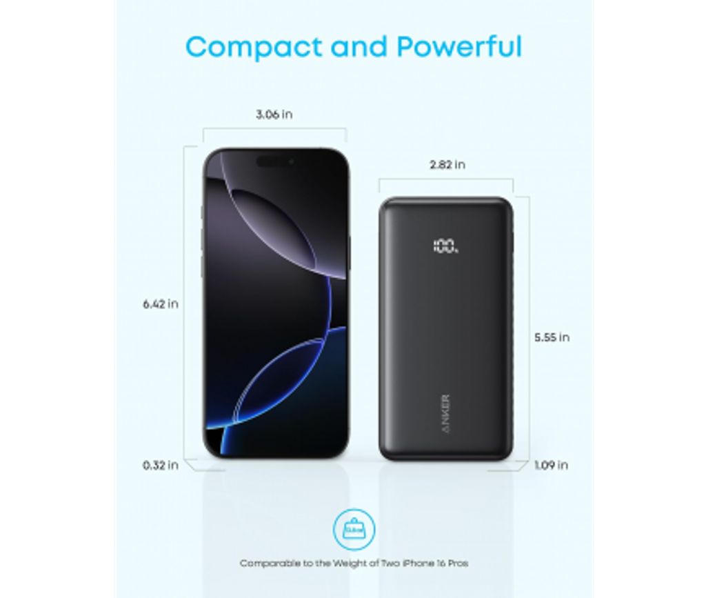Anker Zolo varavirtalähde 10000mAh, 22.5W QC+PD USB-C-kaapelilla - Musta