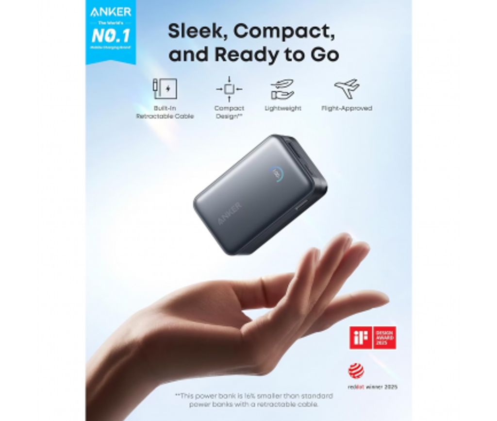 Anker Nano Powerbank 10.000mAh, 45W, QC + PD med USB-C-kabel - Sort