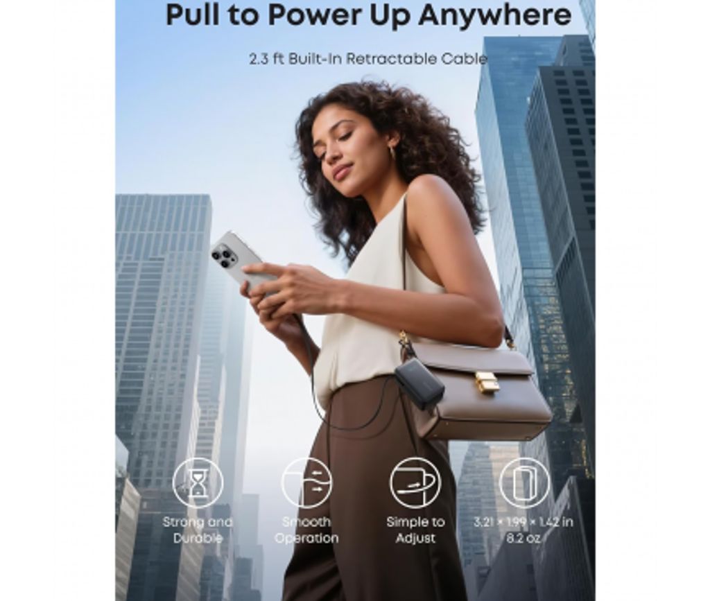 Anker Nano Powerbank 10.000mAh, 45W, QC + PD med USB-C-kabel - Sort