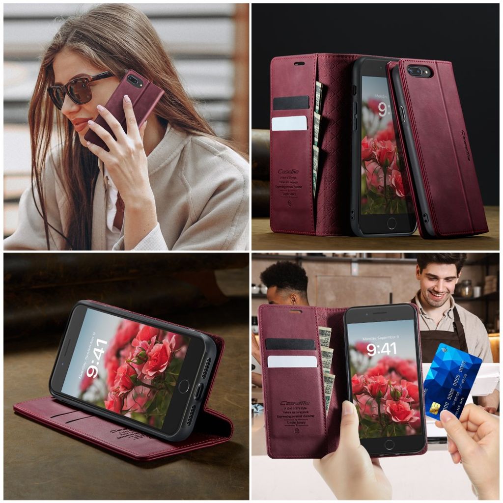 CASEME iPhone 6 Plus / 7 Plus / 8 Plus Kotelo Jalusta - Punainen