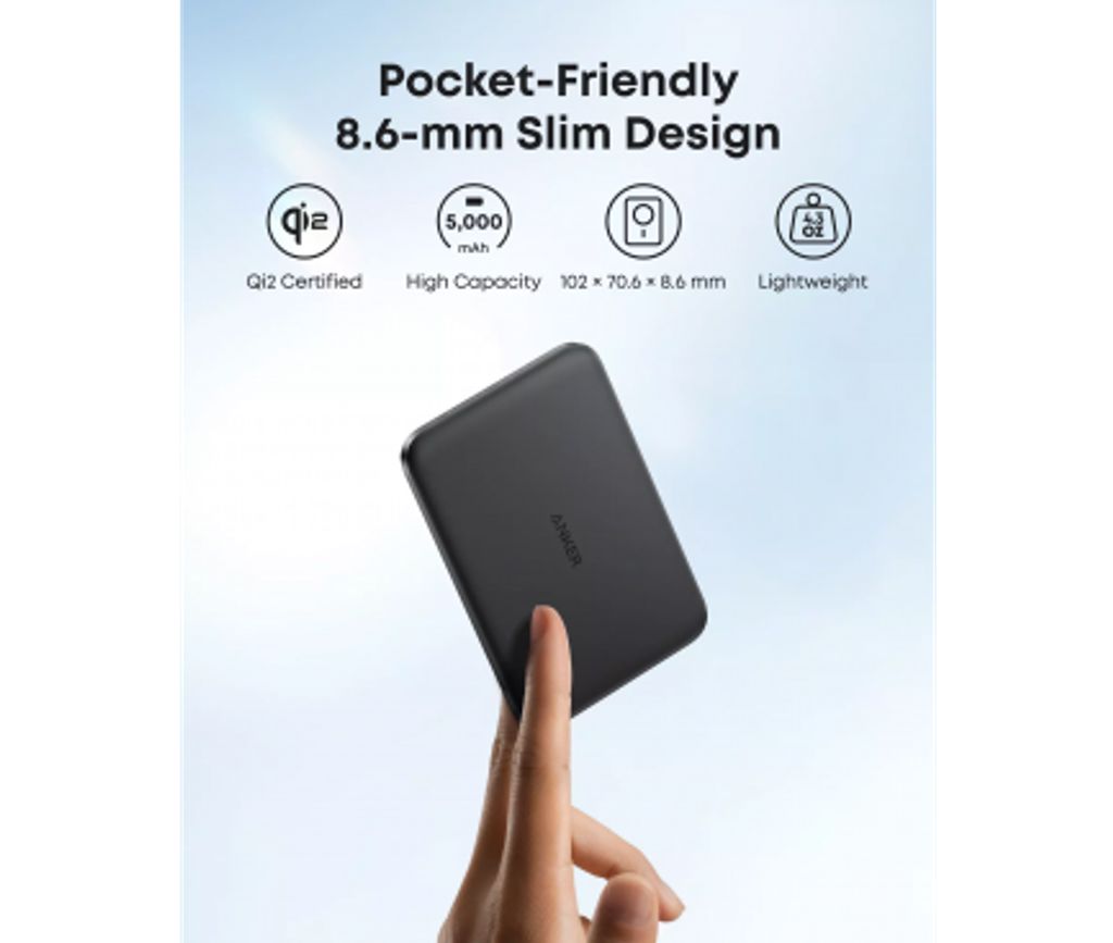 Anker Nano trådlös powerbank 5000mAh, 20W, PD + FQI – svart
