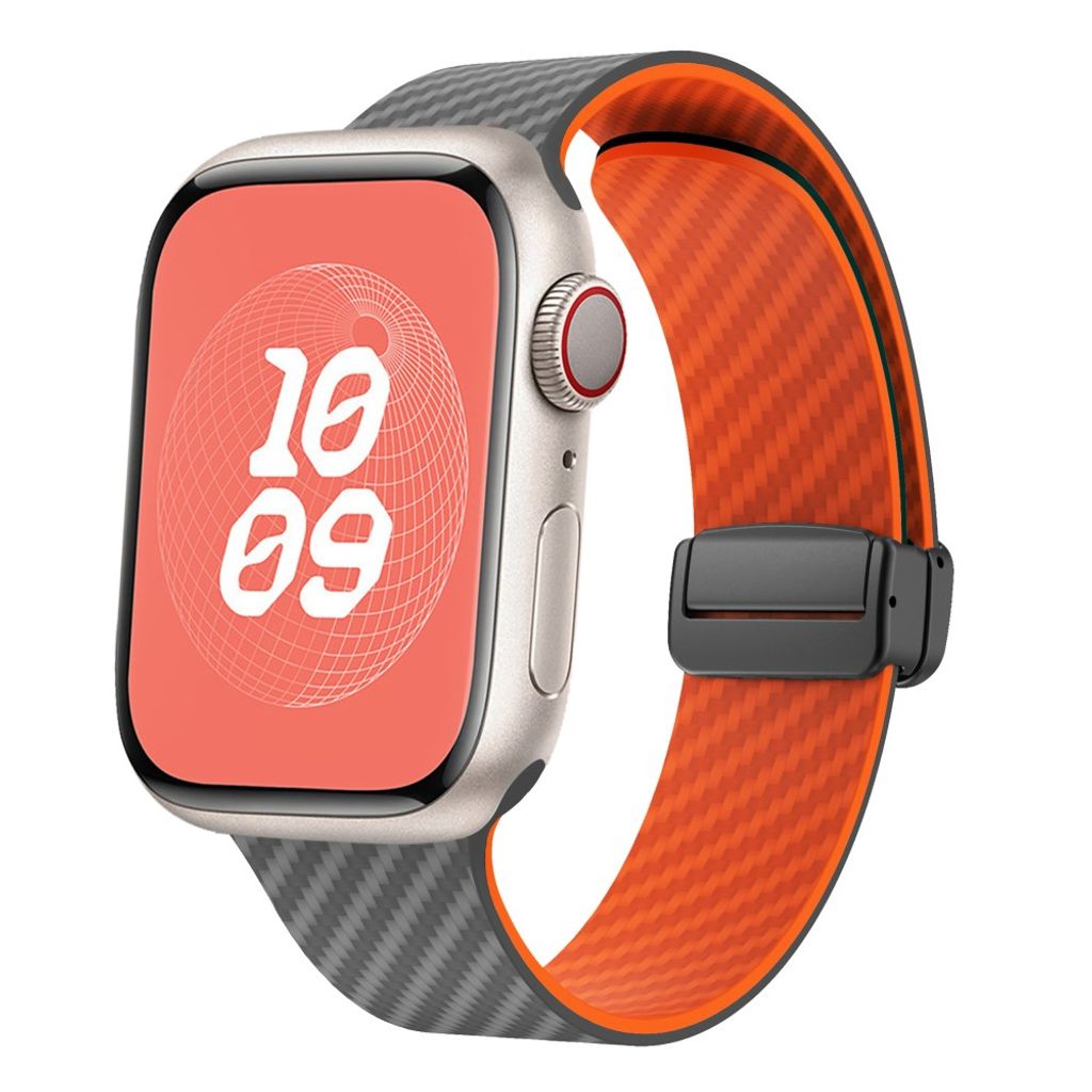 Apple Watch 42 / 41/ 40 / 38mm Klockarmband kolfibertextur - Grå/Orange