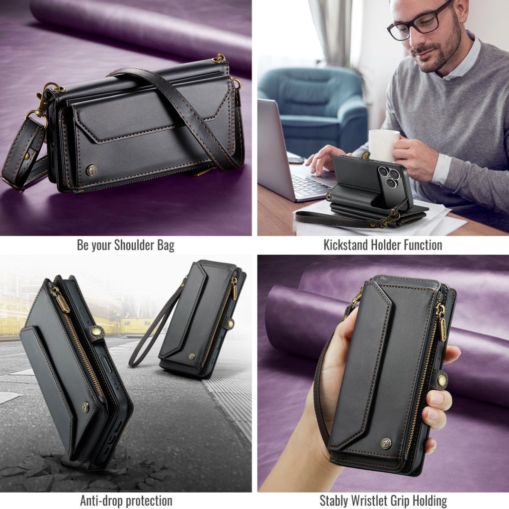 CASEME iPhone 18 Pro Max/17 Pro Max Lompakkokotelo RFID, 10 korttia - Musta