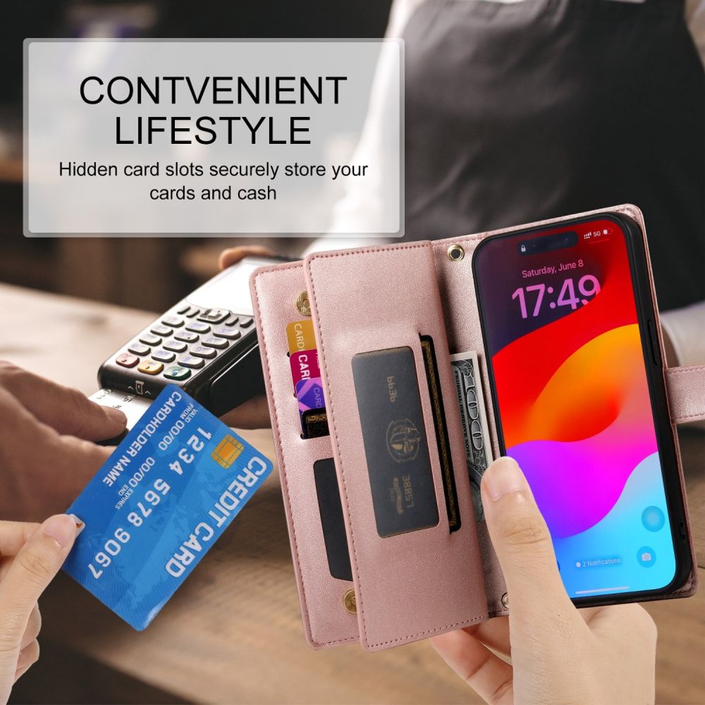 iPhone 17 Pro Lompakkokotelo Kantohihna - pinkki