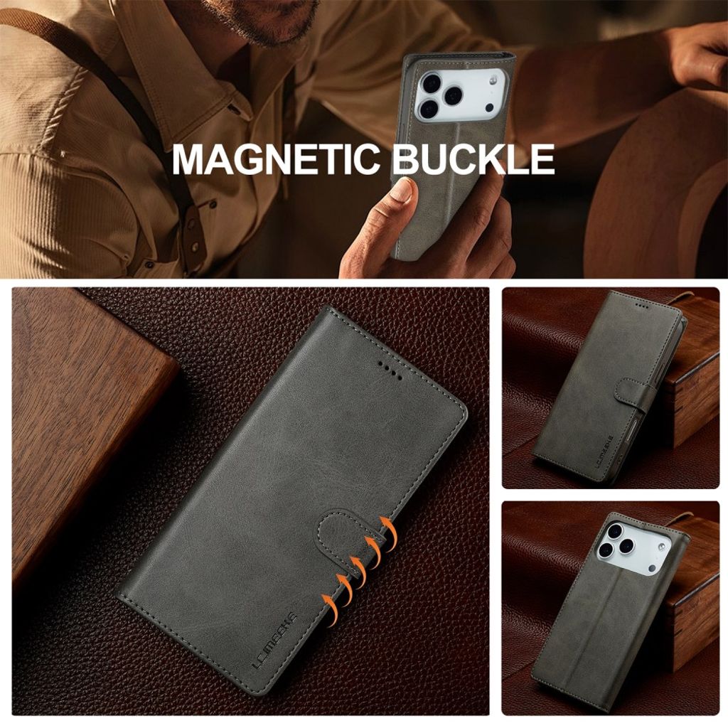 LC.IMEEKE iPhone 17 Pro Max Wallet Cover with Stand - Grey