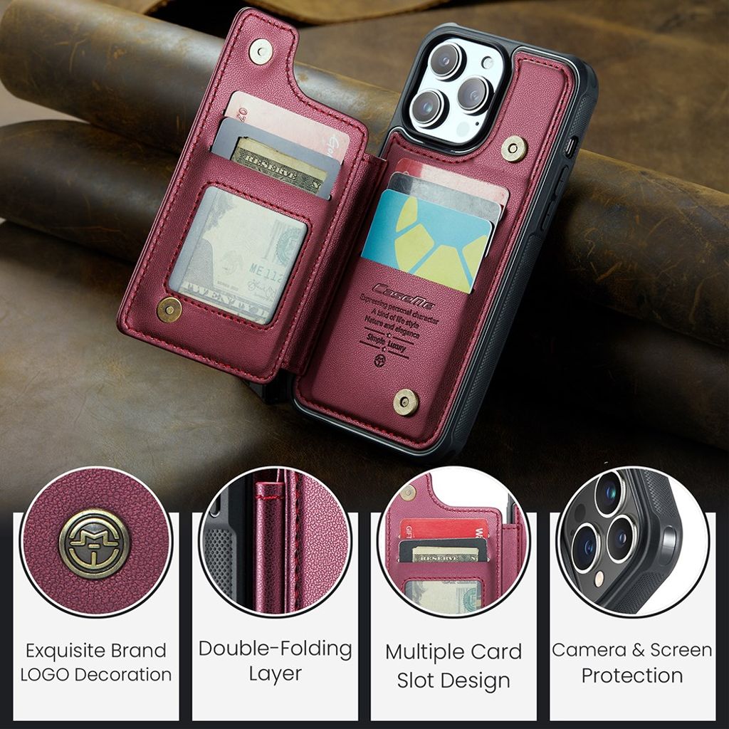 iPhone 13 Pro Max CASEME C22 Lompakkokuori RFID-estävä - Punainen