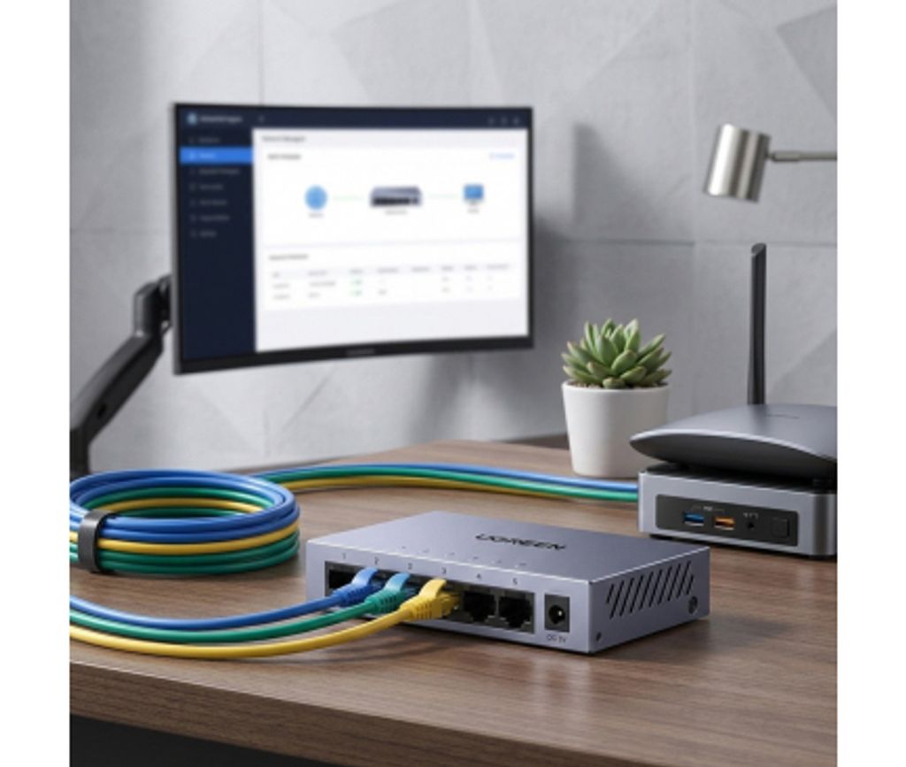 UGREEN CM933 ethernet-adapter 5x RJ45 – svart