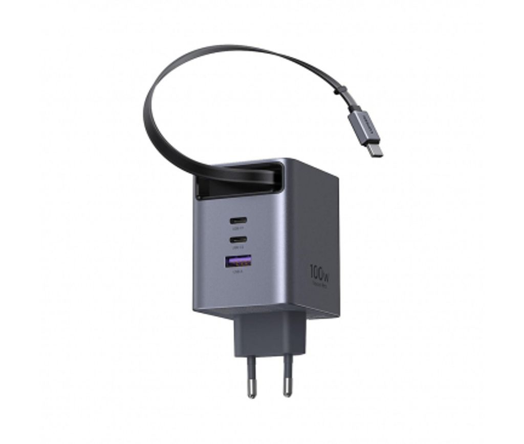 Ugreen X616 vægoplader 100W 1x USB-A / 3x USB-C med USB-C kabel - grå