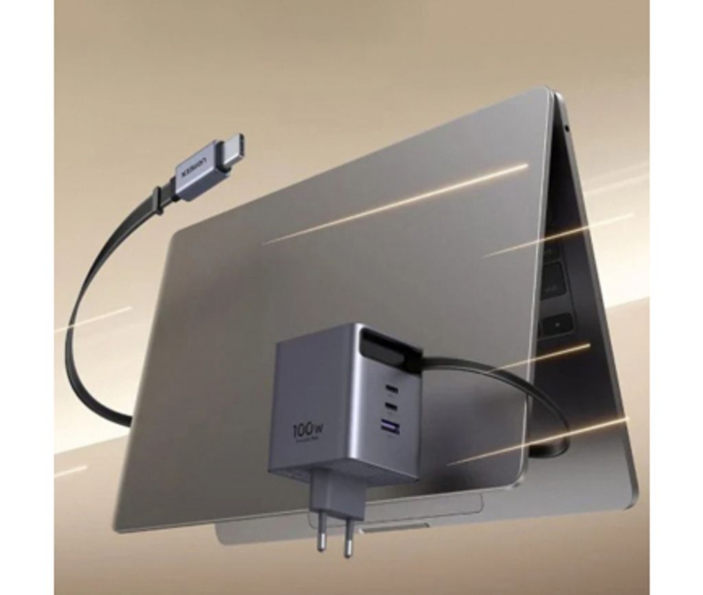 Ugreen X616 vægoplader 100W 1x USB-A / 3x USB-C med USB-C kabel - grå
