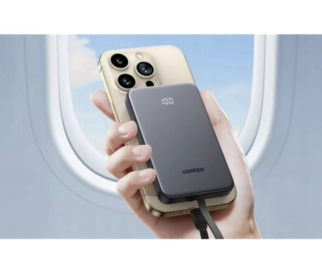 UGREEN PB526 Powerbank 10000mAh, 20W, QC + PD med USB-C-kabel – Grå
