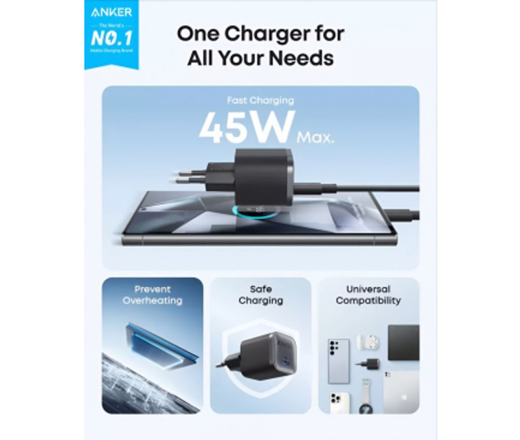 Anker Nano vægoplader 45W USB-C – Sort