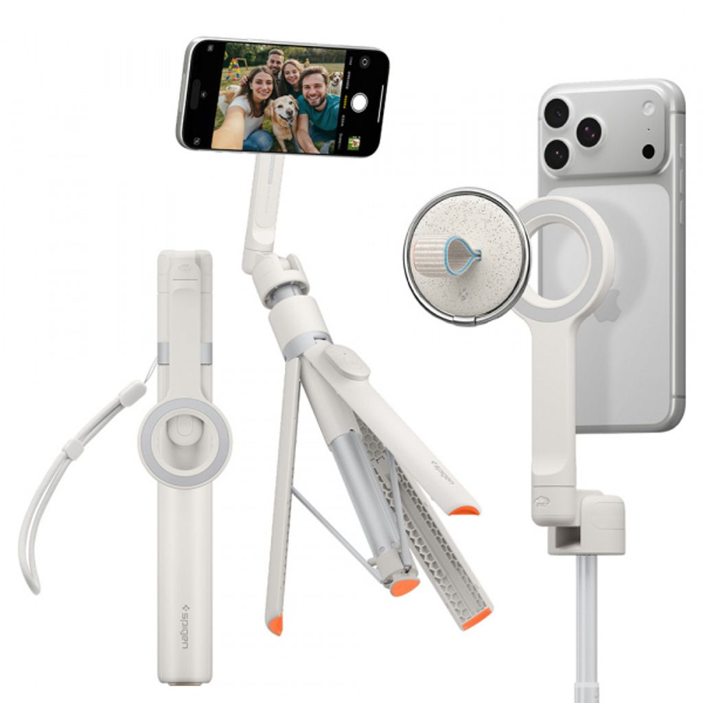 Spigen S582W Bluetooth-selfiekeppi ja jalusta, yleismalli 165 cm – Beige