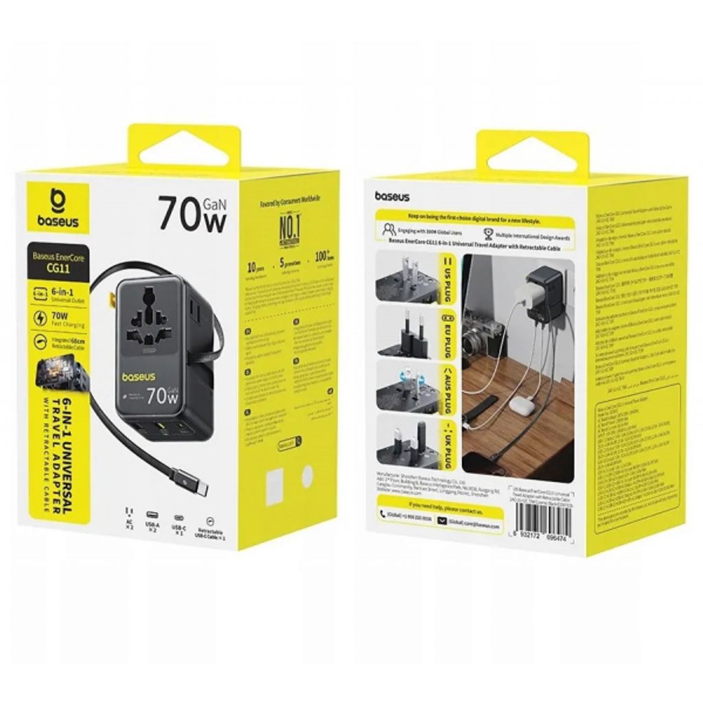 Baseus Travel EnerCore CG11 Matkasovitin 70W USB-C-kaapelilla - musta