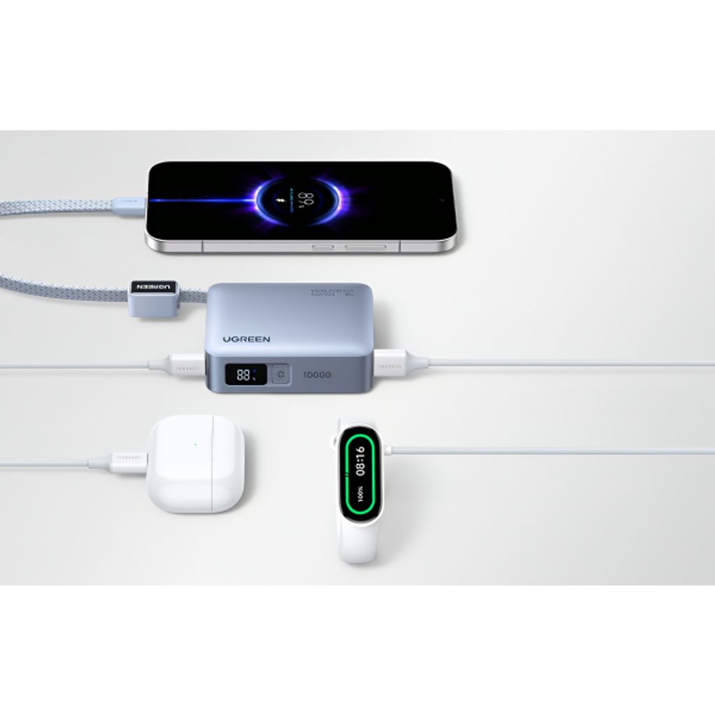 UGREEN PB584 33W Powerbank 10000mAh med USB-C kabel – Blå