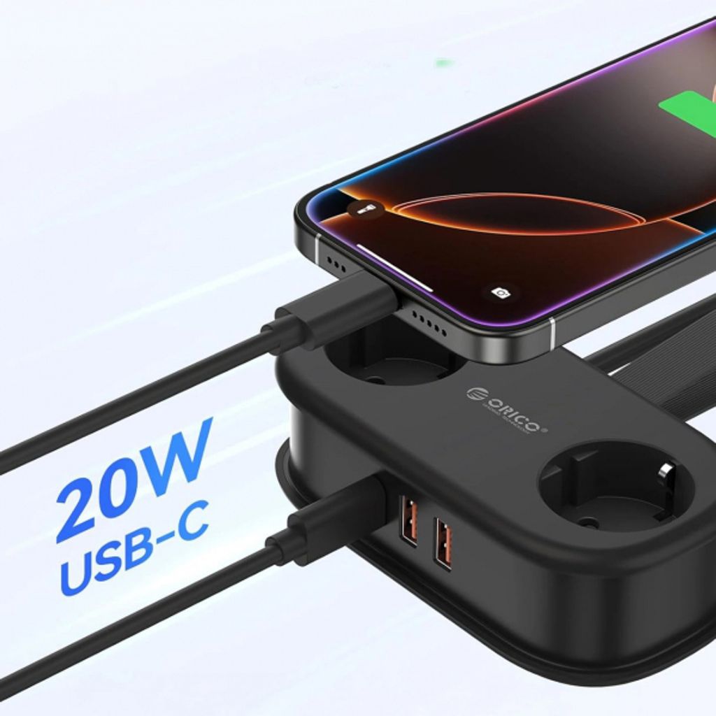 Orico AP3 stikkontakt 2x Schuko / 2x USB-A / 1x USB-C - svart
